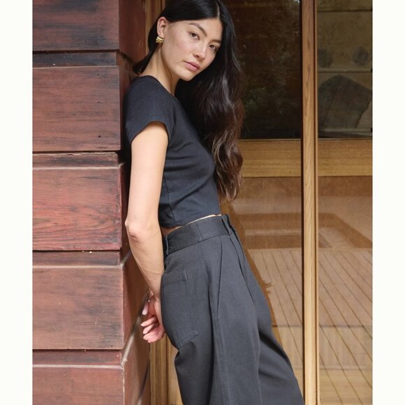 First Rite Ana Crop Trouser Black Twill - Picture 2 of 6